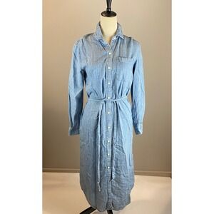 Faherty Chambray Shirt Dress Women's Size XS Linen Blend Blue
